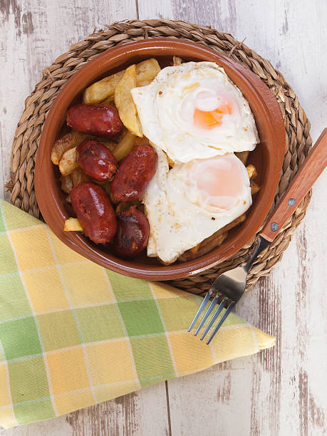 istock Eggs with french fries and small sausages 528105517