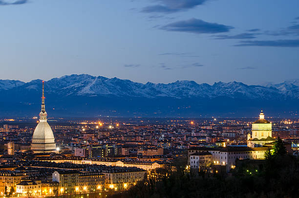 istock Turin (Torino), night landscape with Alps 528106197