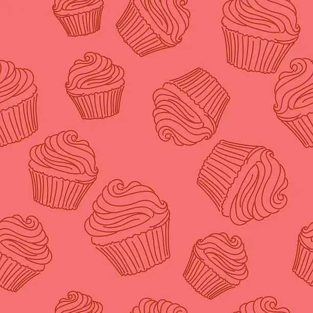 Vector illustration of Cute Cartoon Cupcakes Seamless Pattern Scarlet