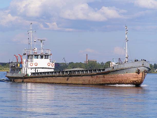 istock Self-propelled barge on the river Yenisei 528129695