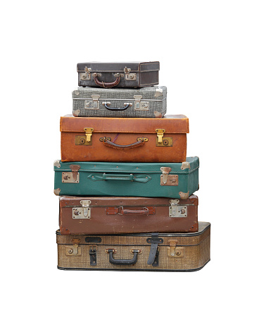 Stack of vintage suitcase luggage isolated included clipping path