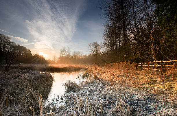 istock Frosty Sunrise over a water meadow in Bibury Gloucestershire 528137211