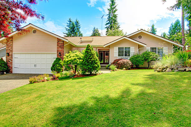 istock House exterior with front yard landscape design 528146451