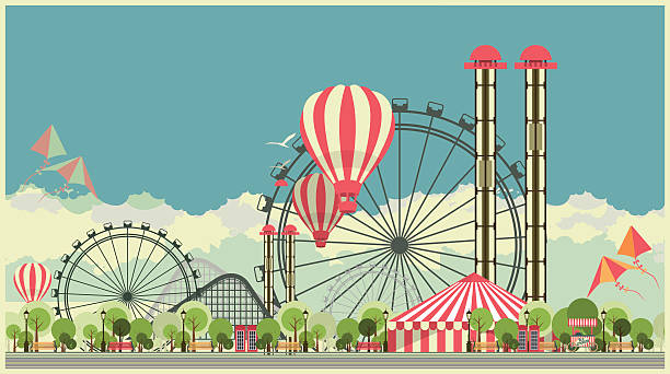 carnival city park - freizeitpark stock-grafiken, -clipart, -cartoons und -symbole