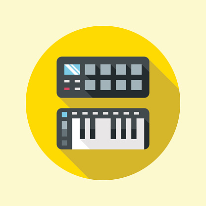 Midi pads and keyboard controllers icon. Flat design long shadow. Vector illustration.