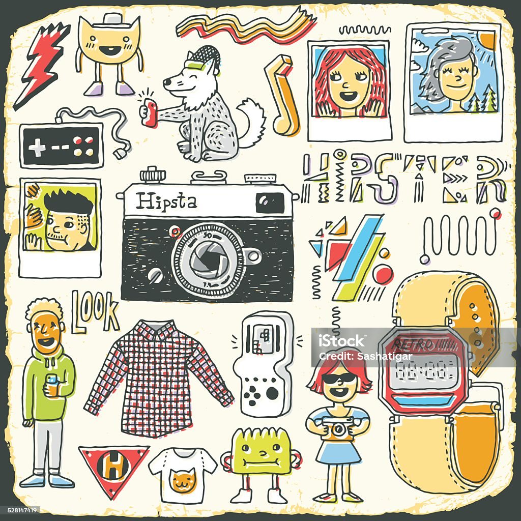 Hipster swag hand drawn colorful doodle set. Vector illustration. Social Issues stock vector