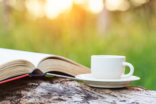istock Coffee cup and book on wood 528148301