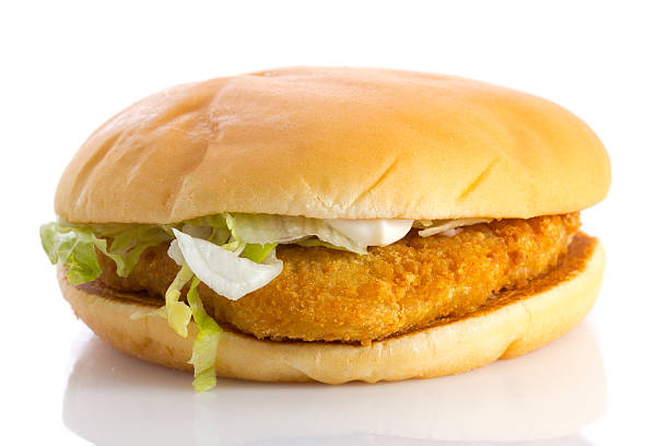 istock Chicken burger, isolated on white background. Close up. 528149817