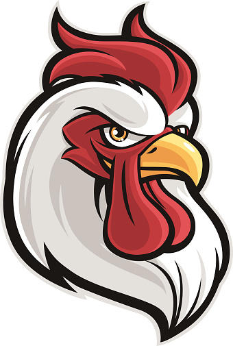 A cartoon of a rooster head