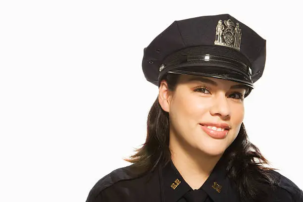 Photo of Female Police Officer on white background, portrait