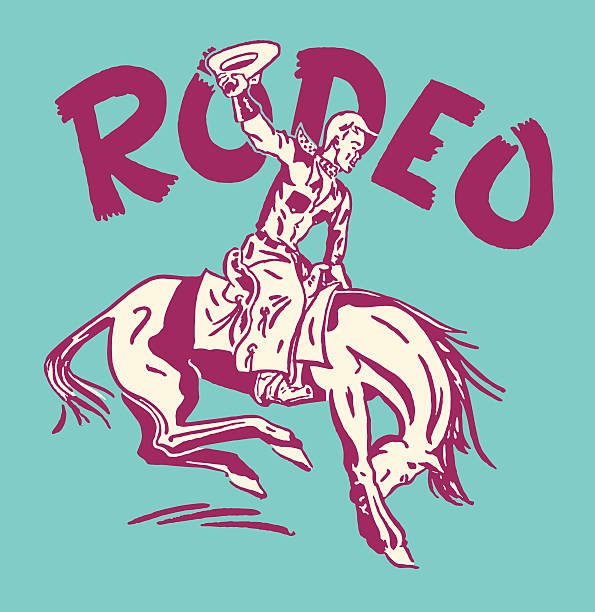 rodeo-cowboys auf bockendes pferd - color image colored background blue background animal stock-grafiken, -clipart, -cartoons und -symbole