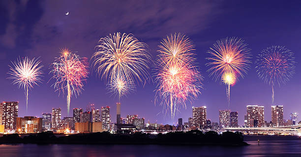 istock Fireworks celebrating over Tokyo cityscape at nigh 528165655