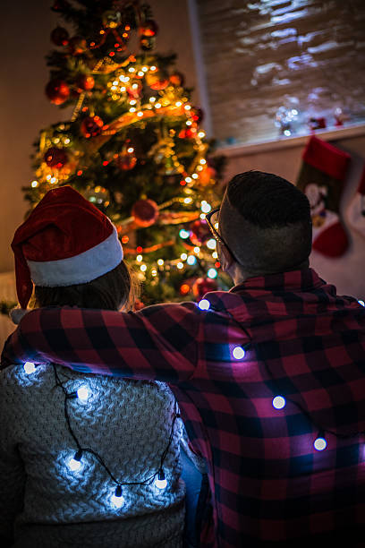 istock Young couple in cristmas romance 528165739