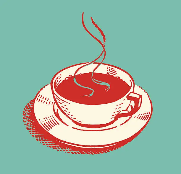 Vector illustration of Steaming Hot Beverage in Cup on Saucer