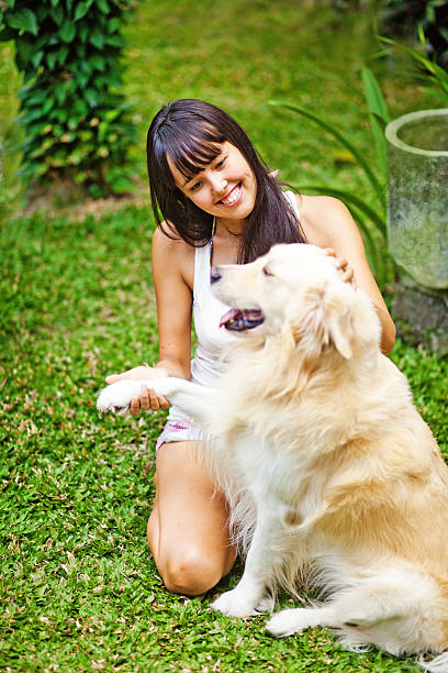 istock Woman petting a dog 528179535
