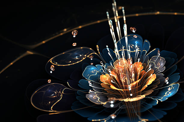 blue - orange flower with droplets of water