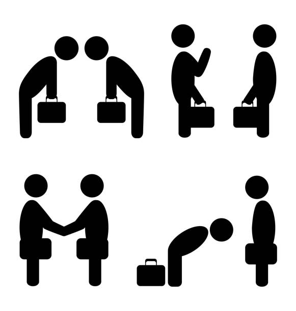 greeting situation icons Set of greeting etiquette business situation icons isolated on white bowing stock illustrations