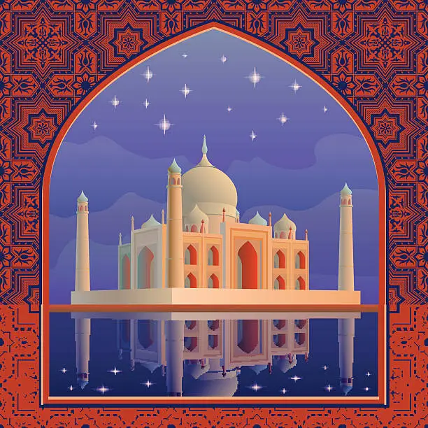 Vector illustration of Taj postcard