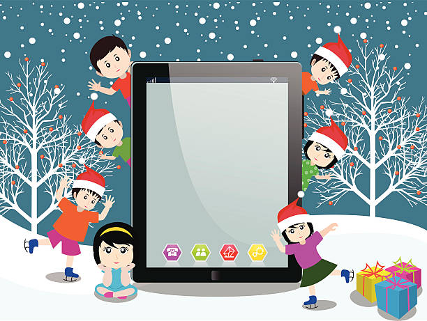istock Merry christmas with happy children and tablet 528182123