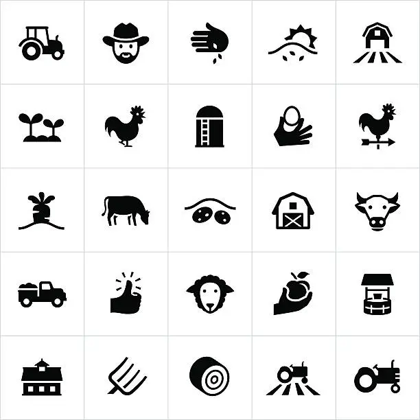 Vector illustration of Black Farming and Agriculture Icons