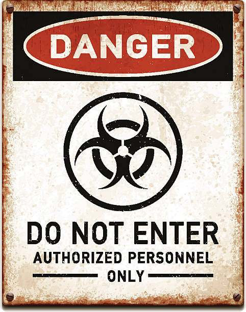 illustrations, cliparts, dessins animés et icônes de métallisé vieilli pancarte avec le danger symbol_vector de résidus biologiques - toxic waste biochemical warfare biohazard symbol dirty