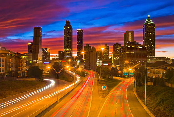 istock Atlanta skyline with colorful sunset 528182925