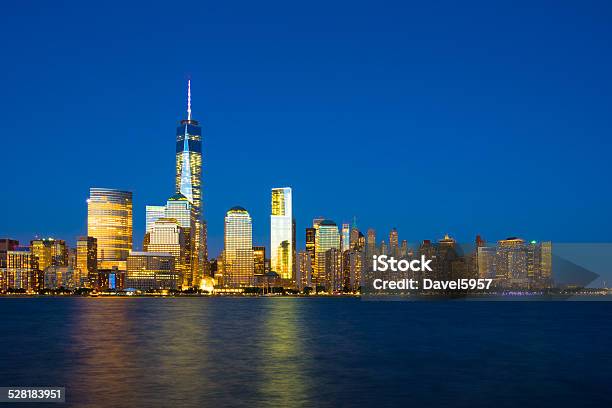 New York City Downtown Skyline At Dusk From 2014 Stock Photo - Download Image Now - Architecture, Blue, Building Exterior