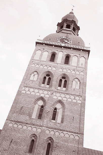 Rigas Dom Cathedral and Church, Riga; Latvia in Black and White Sepia Tone