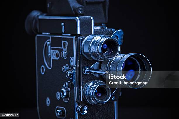 Three Lens Home Movie Camera Stock Photo - Download Image Now - 1960-1969, Analog, Black Background