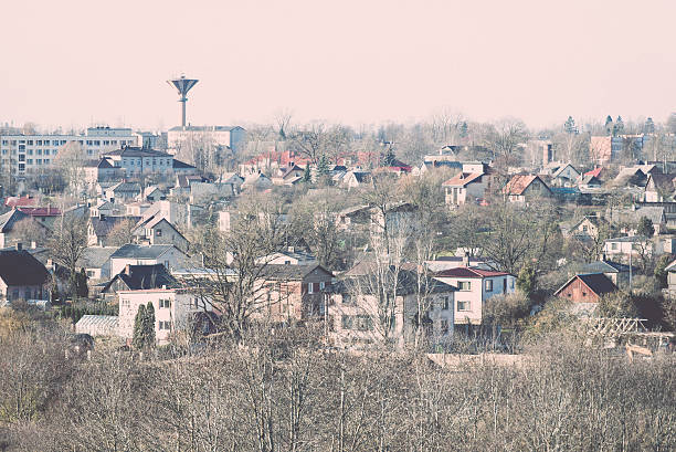 istock small town panoramic view from above in the autumn. Vintage. 528195317
