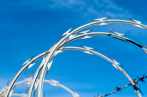 A barbed wire fence with razor sharp wires.