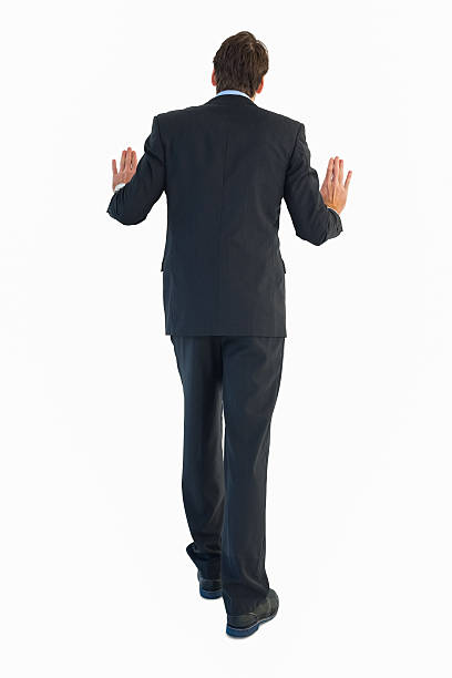 istock Rear view of businessman pushing with hands 528211883