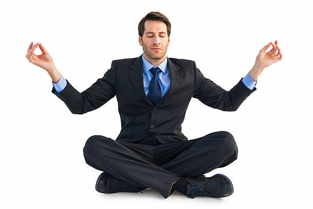 istock Calm businessman sitting in lotus pose 528212315