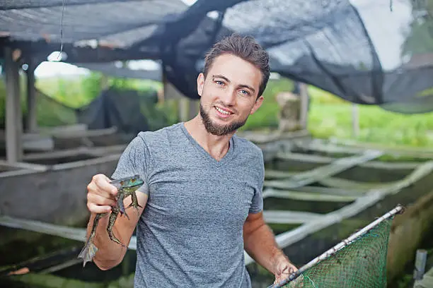 Photo of Farmer on frog farm