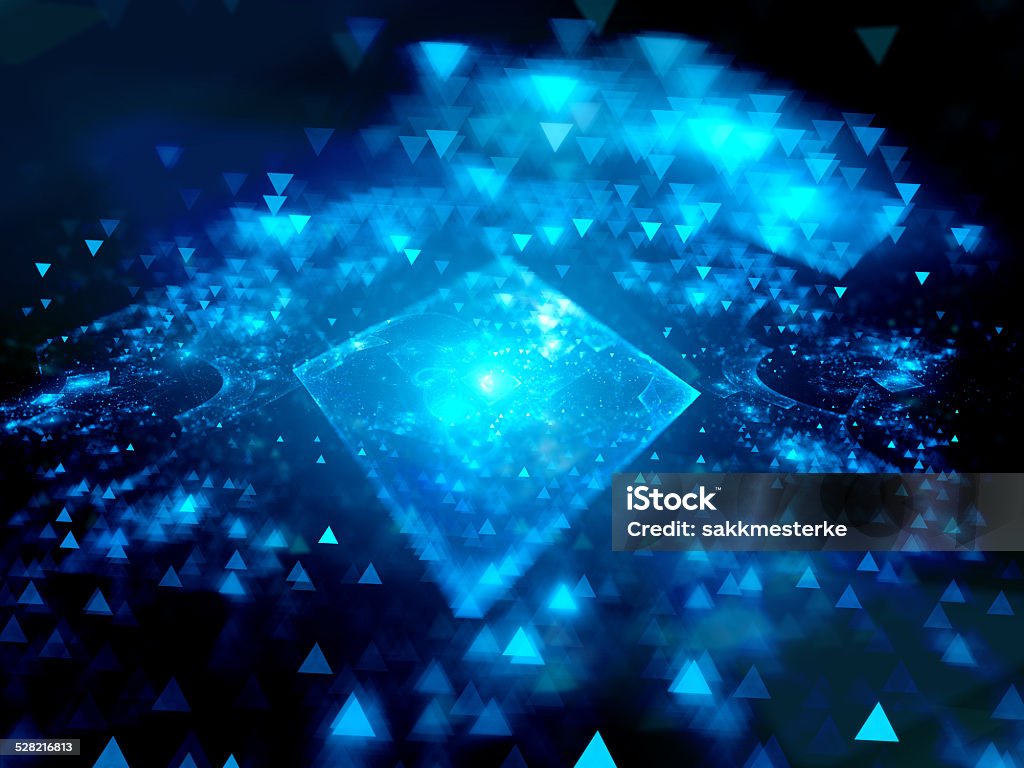 Blue glowing square with blurred elements Blue glowing square with depth of field, technology, computer generated abstract background Abstract Stock Photo