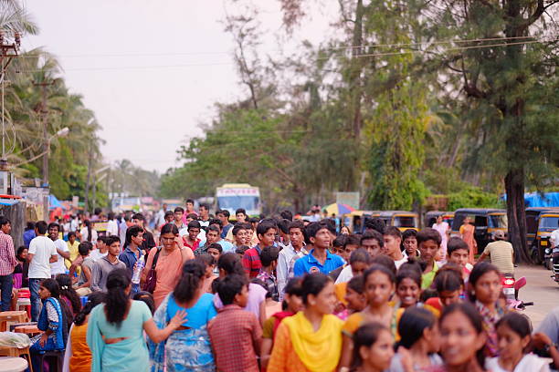 Malpe Beach,Udupi,Karnataka,India - September 17,2014 : Crowds of Indians rushing to visit Malpe beach,a famous picnic location located in Udupi,Karnataka,India