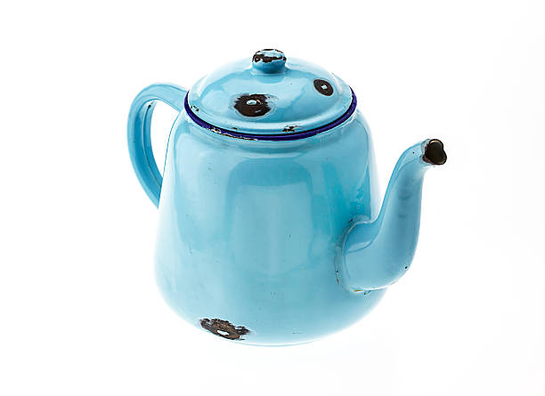 istock Vintage metal old blue kettle, isolated on white background, Ret 528219589
