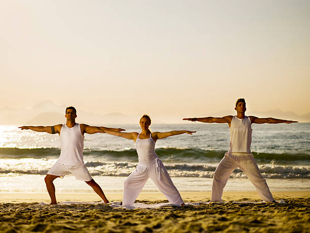 istock Exercising yoga on the beach at sunset. 528240135