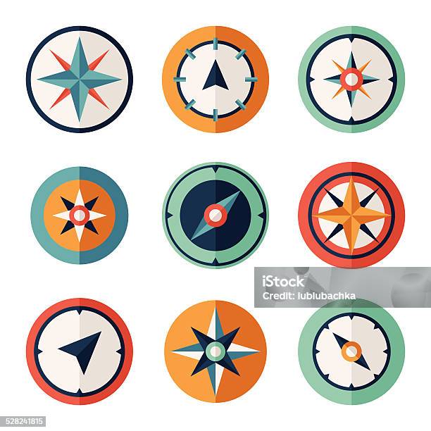 Wind Rose Compass Flat Vector Symbols Set Stock Illustration - Download Image Now - Navigational Compass, Icon Symbol, Pattern