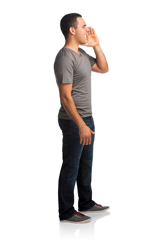 Man shouting isolated over white background