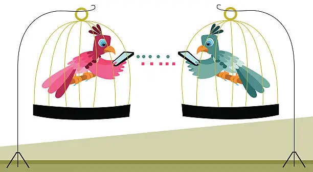 Vector illustration of Parrots texting each other