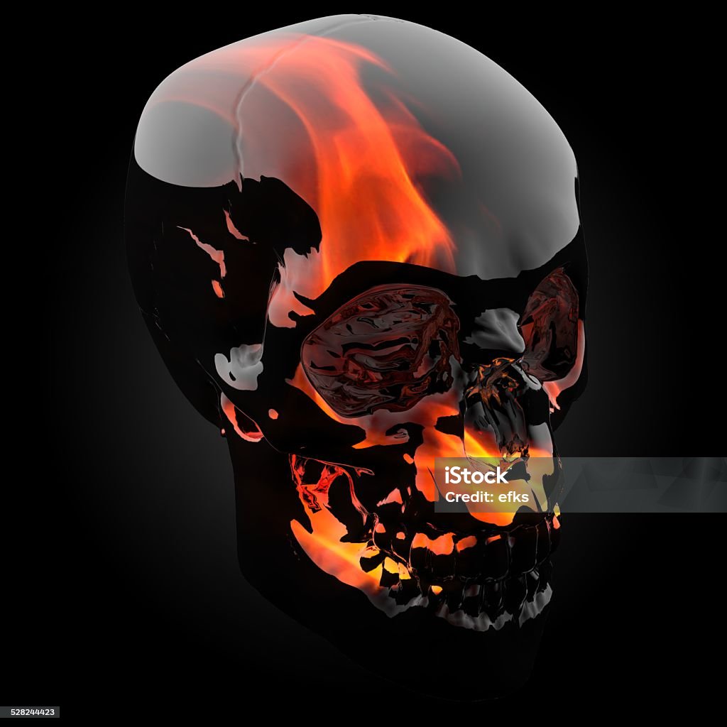 Fire skull 3d human skull with fire Black Color Stock Photo