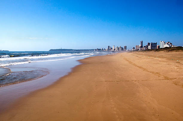 istock Empty Beach on Golden Mile with Durban City Skyline 528246207