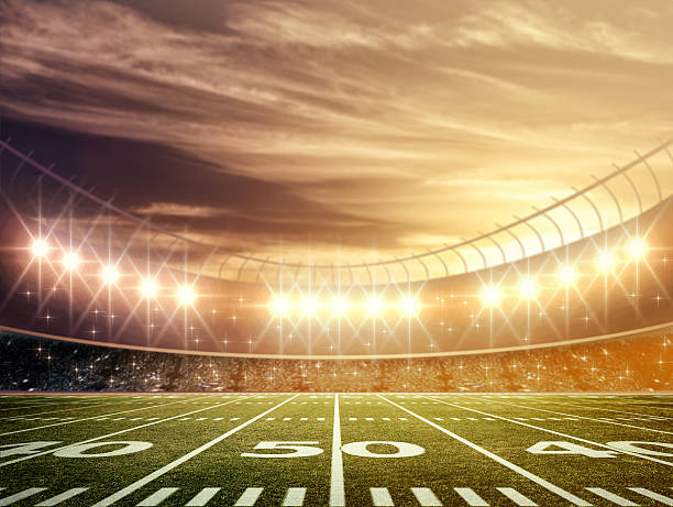 光のアメリカスタジアム - stadium american football stadium football field bleachers ストックフォトと画像