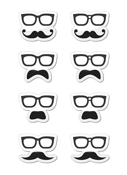 ilustrações de stock, clip art, desenhos animados e ícones de croma óculos e bigode, bigode vector etiquetas - costume mustache child disguise