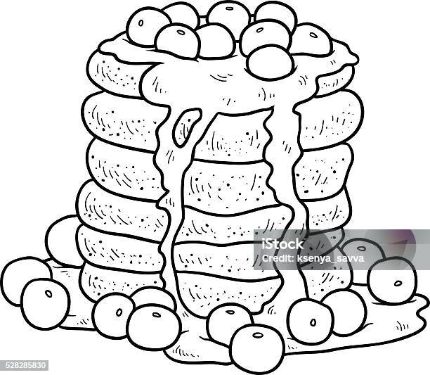 Coloring Book Vector Pancakes With Blueberry Stock Illustration - Download Image Now - Activity, Berry Fruit, Black Color