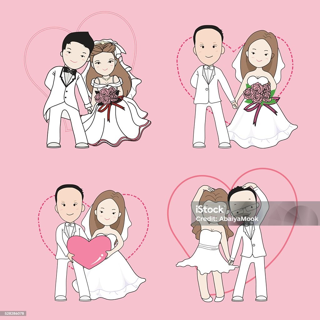 Wedding Cartoon Bride And Groom Holding Each Others Hands Stock  Illustration - Download Image Now - iStock