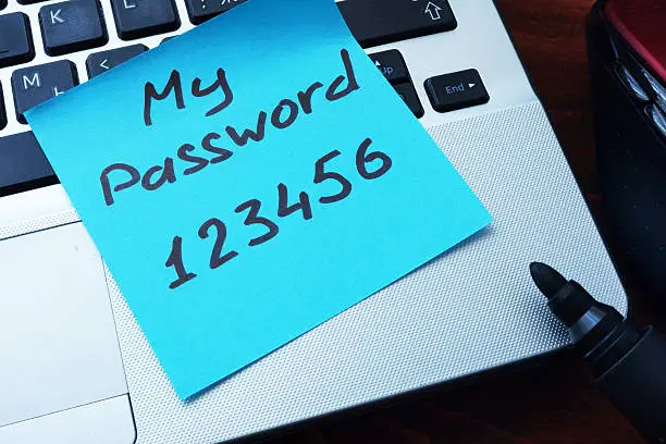 Photo of Easy Password concept.  My password 123456 written on a paper.
