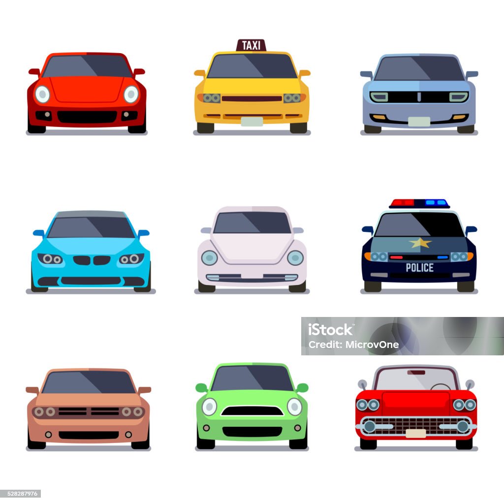Car flat vector icons in front view Car flat vector icons in front view. Car transport, auto car, vehicle car speed illustration Car stock vector