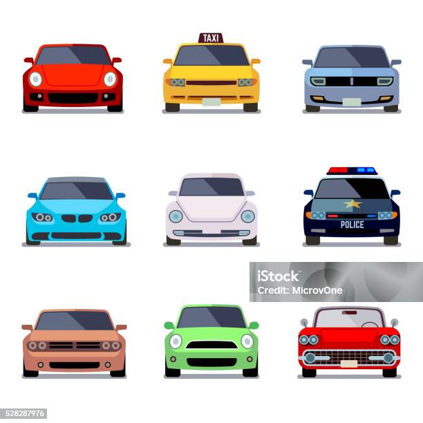 Car Flat Vector Icons In Front View Stock Illustration - Download Image Now - Car, Front View, Vector